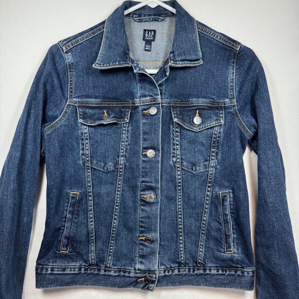 GAP Denim Jacket Women's Icon Jkt Smith Dark Indigo Jean Button Up Sz Small
